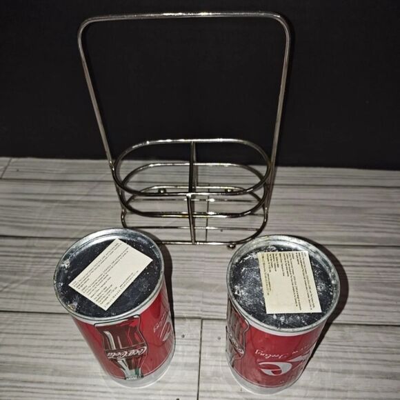 Coca-Cola Soda Can Salt and Pepper Shaker Set With Caddy Retro Decor - Picture 6 of 9